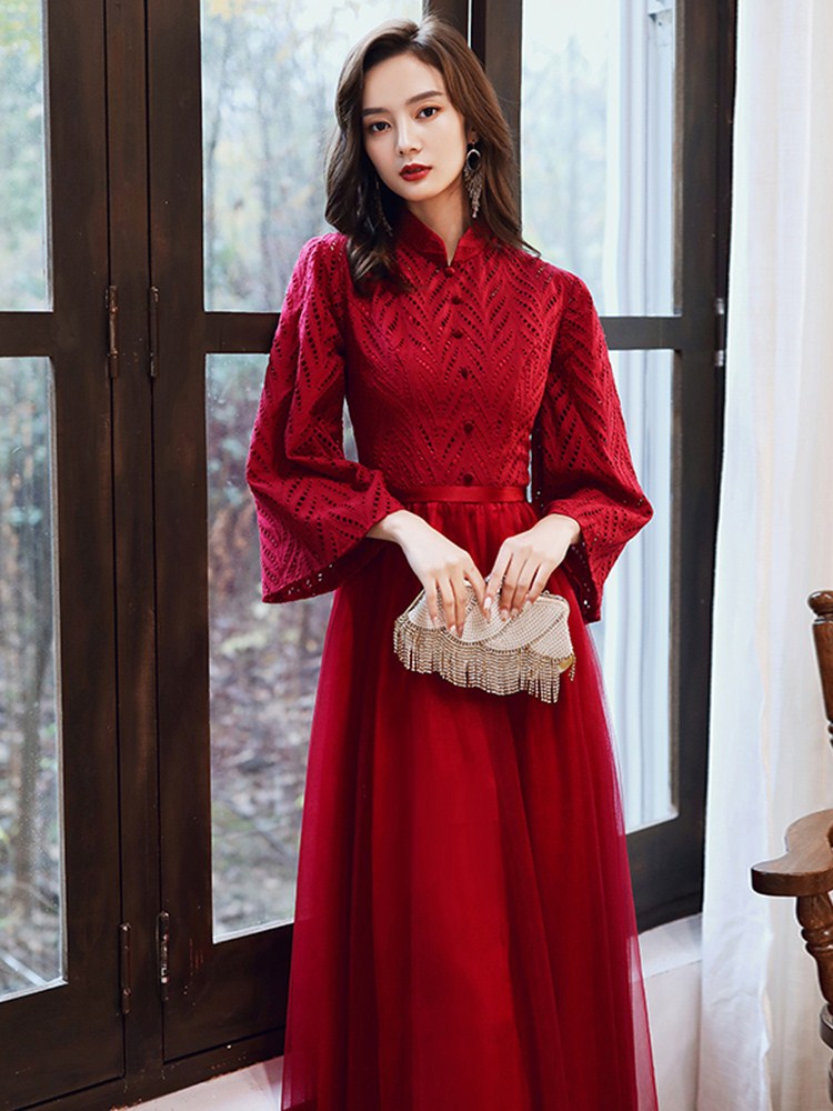 晚礼服秋冬红色结婚新娘新款气质2020敬酒mm礼服定制