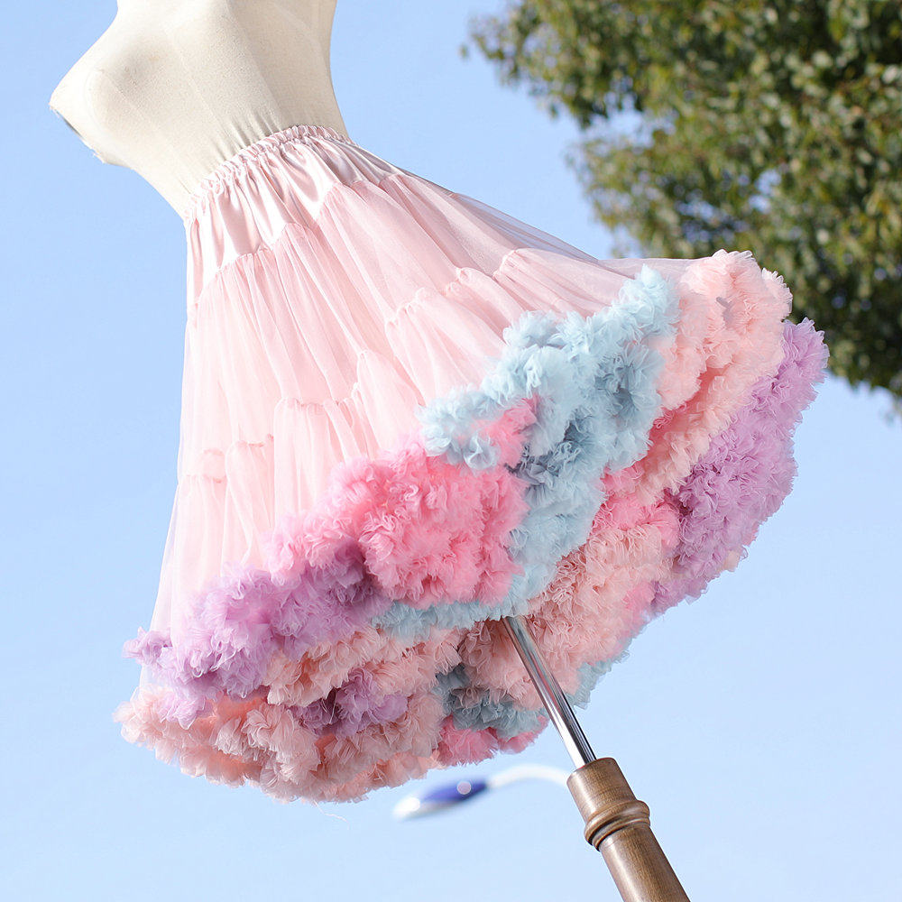 裙撑lolita彩虹云朵裙撑洛丽塔纱裙超蓬暴力软纱无骨衬裙中长款