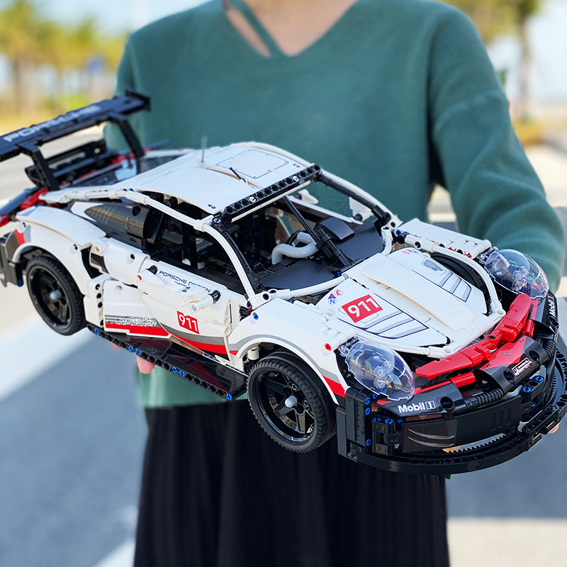 乐pin积木保时捷911rsr跑车汽车模型布加迪科技系列拼装机械组 - 贝优