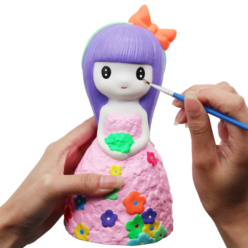 彩绘石膏娃娃涂色存钱罐白胚模diy手工涂鸦上色陶瓷儿童搪胶玩具