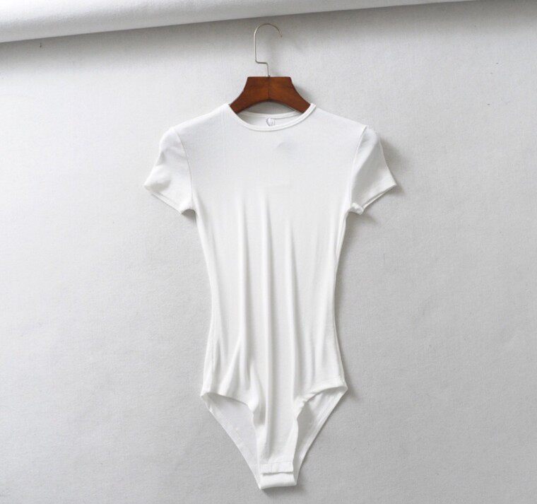 欧美风ins复古修身螺纹棉小圆领短袖连体衣夏季t恤