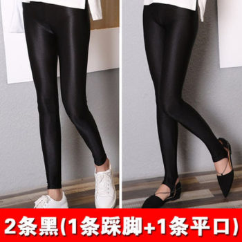 ພາກຮຽນ spring ແລະດູໃບໄມ້ລົ່ນ Glossy Pants Ice Silk Stretch Velvet Thickened Leggings Women's Black Tights High Waist Stepping Pants Small Legs