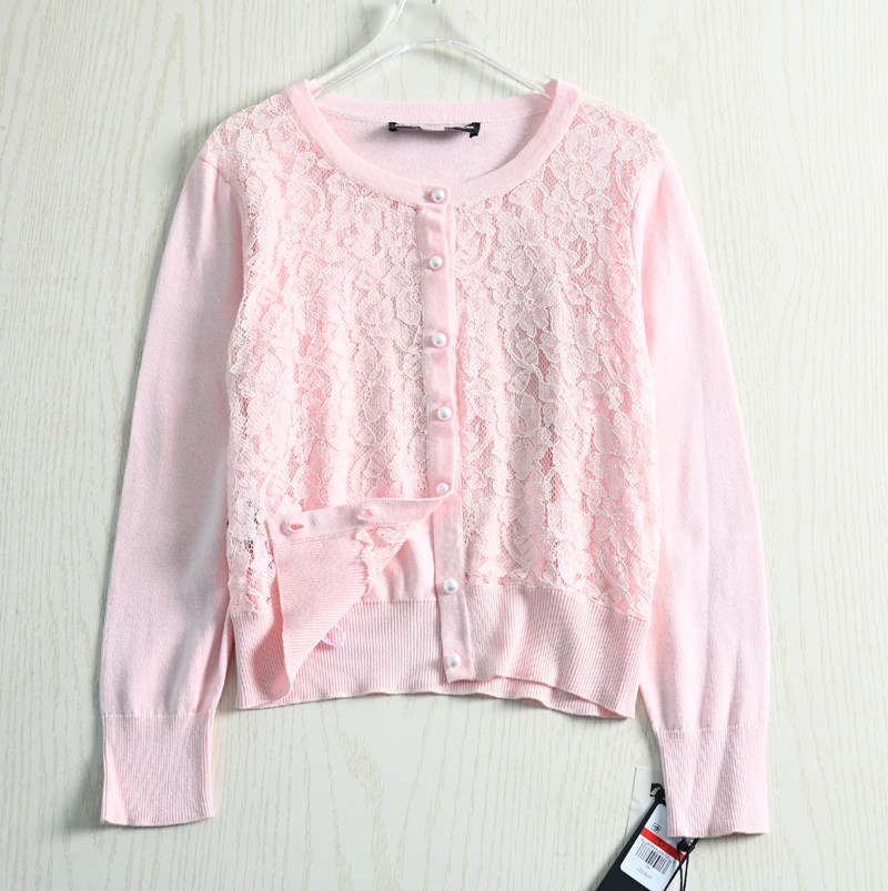 思琪女装美系尔缘时尚镂空钩花蕾丝拼接珍珠毛针织衫