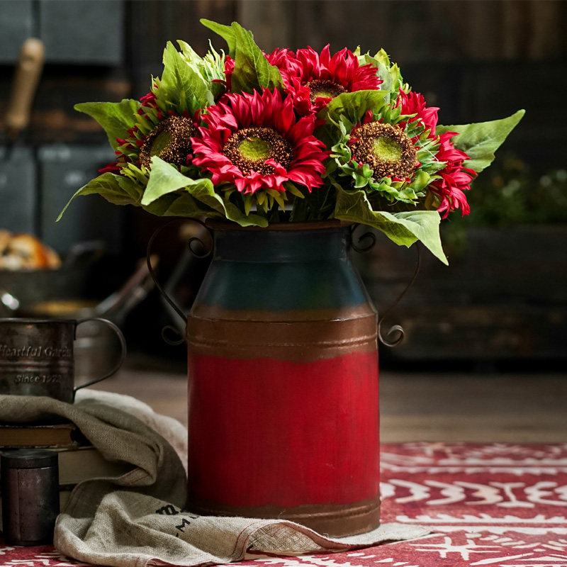 左岸麦田 克雷马花筒花店专用花桶红色铁艺铁皮花瓶双耳插花花器
