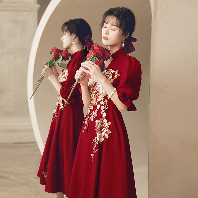 旗袍红色订婚回门中式礼服结婚礼结婚敬酒夏季礼服