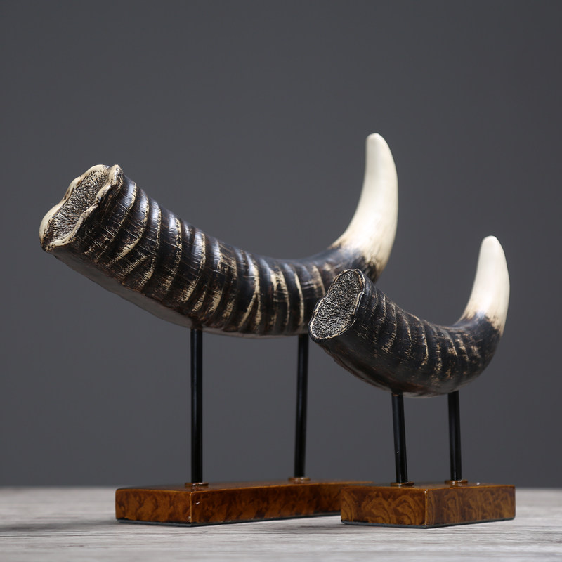 北欧复古创意牛角摆件办公室样板房客厅橱柜装饰品摆件