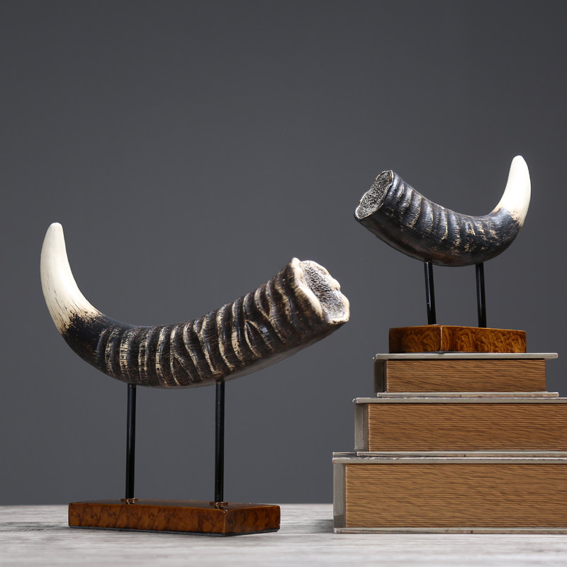 北欧复古创意牛角摆件办公室样板房客厅橱柜装饰品摆件