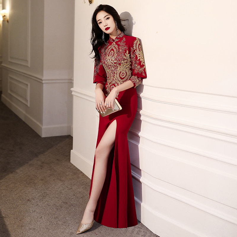鱼尾敬酒新娘旗袍2020新款结婚晚礼服裙女红色礼服