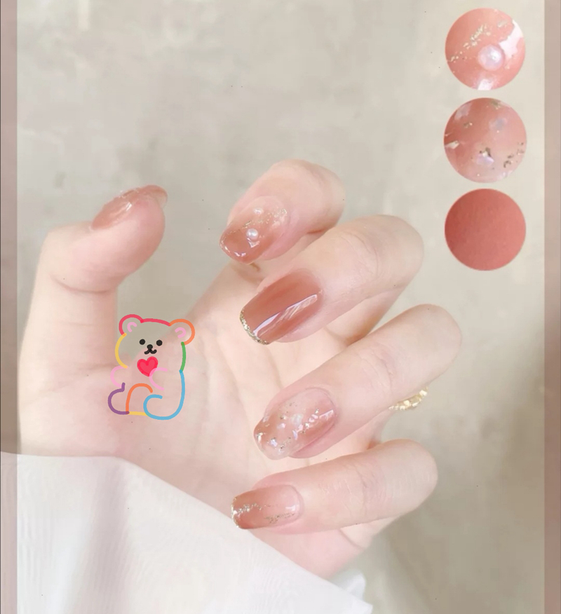 显白温柔晕染夏日贝壳金箔清凉穿戴美甲成品美甲工具