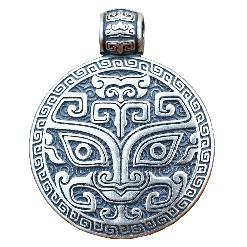 兽面饕餮吊坠项链s925纯银实心饕鬄挂件钥匙扣项坠