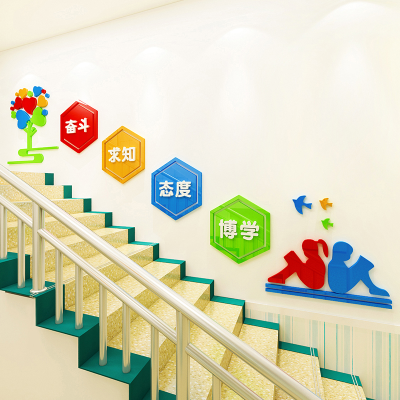 学校楼梯文化励志标语亚克力墙贴培训辅导中心楼道软装墙贴