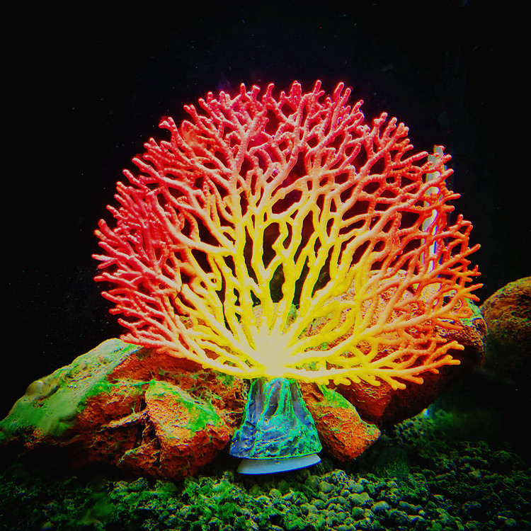 鱼缸造景小摆件海缸装饰品珊瑚礁假山石头水族箱仿真扇形假珊瑚