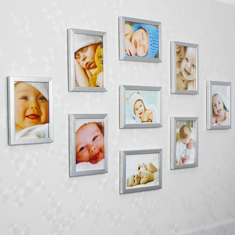 九宫格7寸照片墙影楼 简约现代9个七寸组合儿童宝宝相片相框挂墙