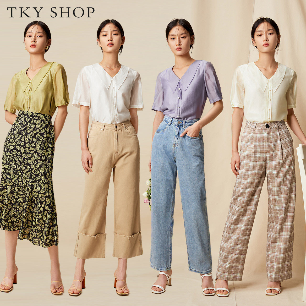 tkyshop翻领短袖雪纺衫女2021夏装新款泡泡衬衫蕾丝衫