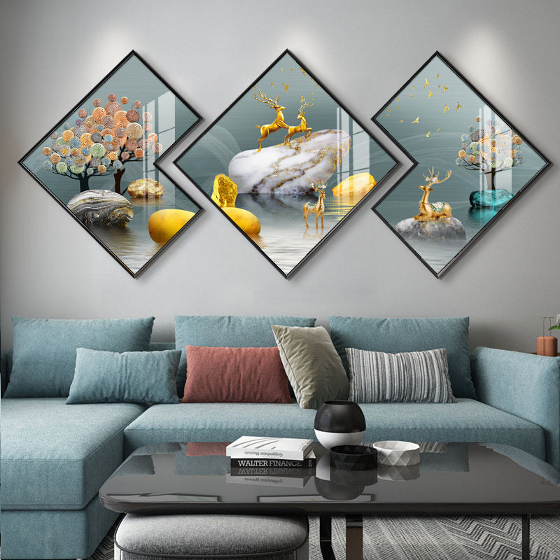 北欧客厅装饰画创意菱形新款沙发背景墙挂画简约现代装饰画