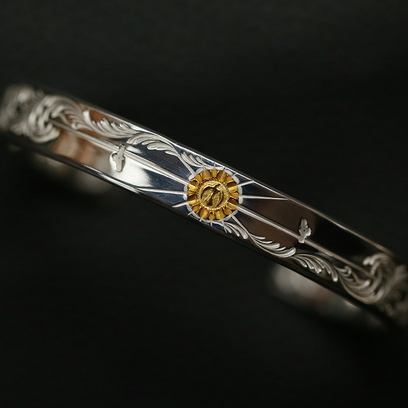 牛钝精工kenkikuchi菊地唐草点金射线手镯18k纯银手工手镯