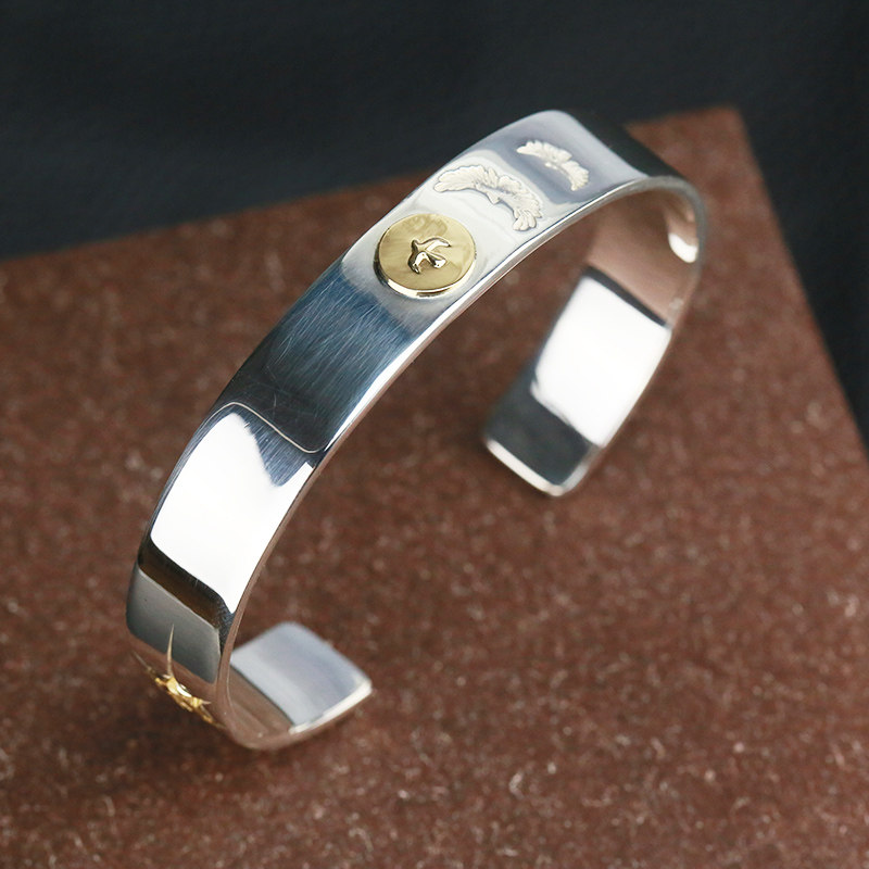 牛钝飞鸟射线平打手镯18k纯银男女手工复刻手镯