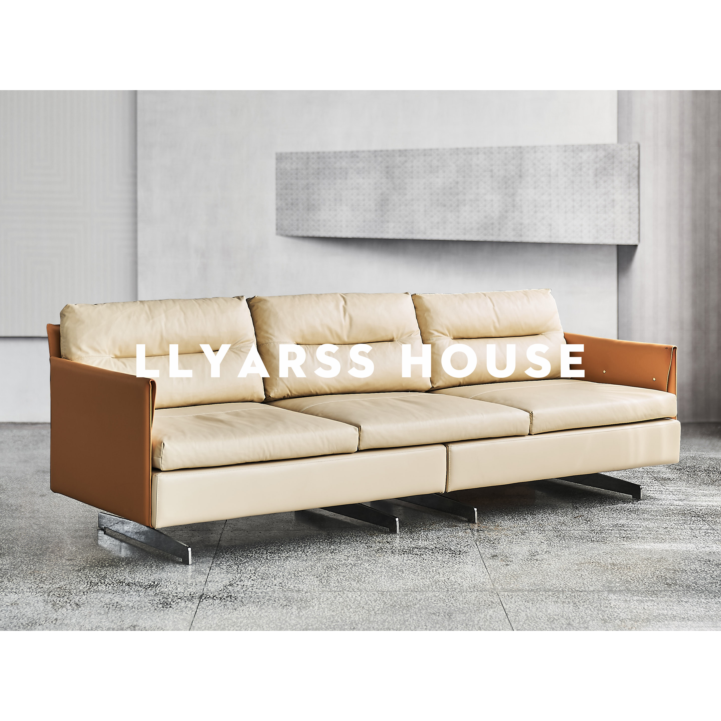 llyarss利亚斯皮艺沙发意式极简24m三人位真皮马鞍皮艺沙发