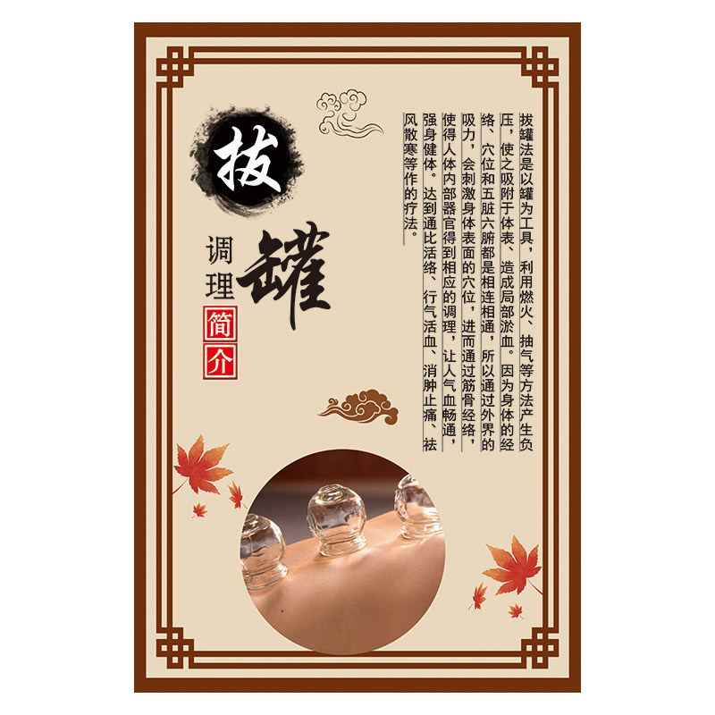 中医养生馆拔罐的好处功效挂画拔火筒调理疗法罐印解析身体病理图