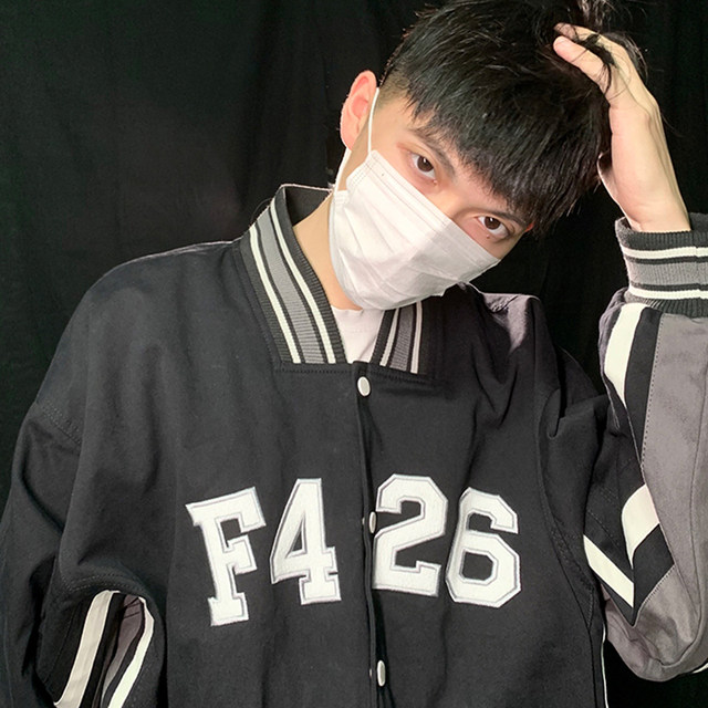 Tide brand couple hip hop spring baseball service coat spring and autumn loose casual jacket Tide brand couple hip hop spring baseball service coat spring and autumn loose casual jacket