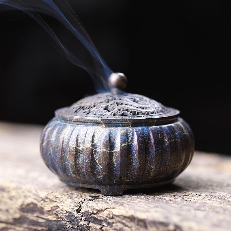 香炉青沉古色古香盘香纯铜仿古瓜棱炉沉家用熏香香薰炉