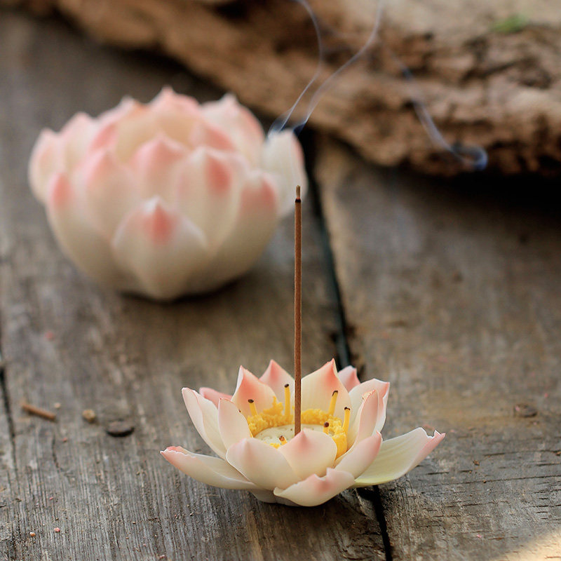 香炉青沉禅意莲花香插檀家用插香器香托香座烧香香薰炉