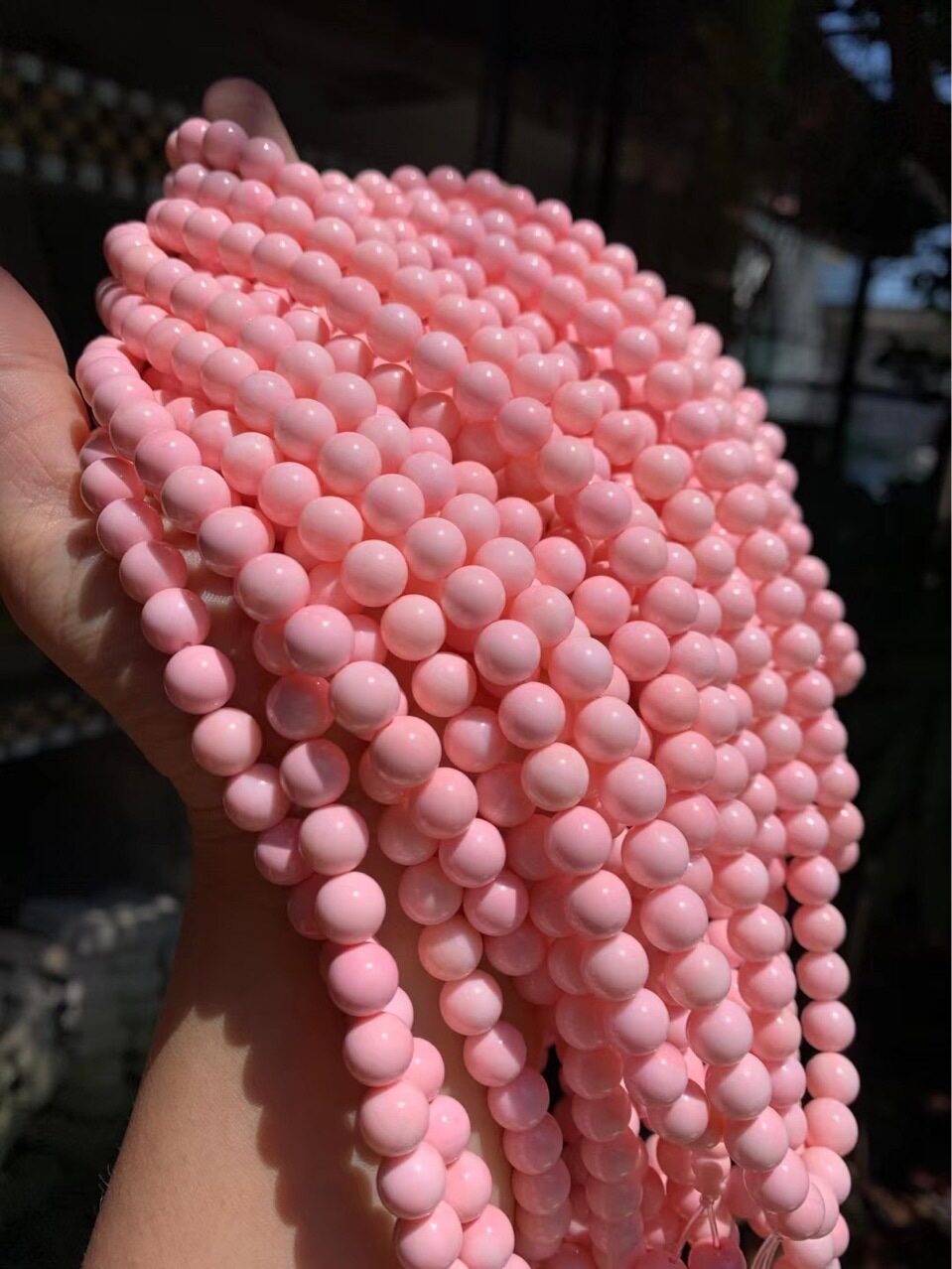 手链新款胭脂粉色贝壳108颗佛珠手串女士玉石手链