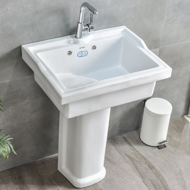 洗衣盆带搓衣板洗衣洗手洗脸盆水池水槽陶瓷阳台盆台一体成型式台盆