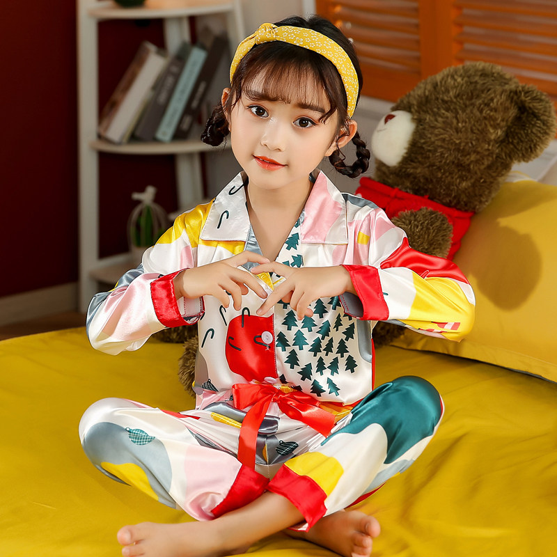 冰丝薄款家居服空调夏天小孩女童长袖4岁中大睡衣