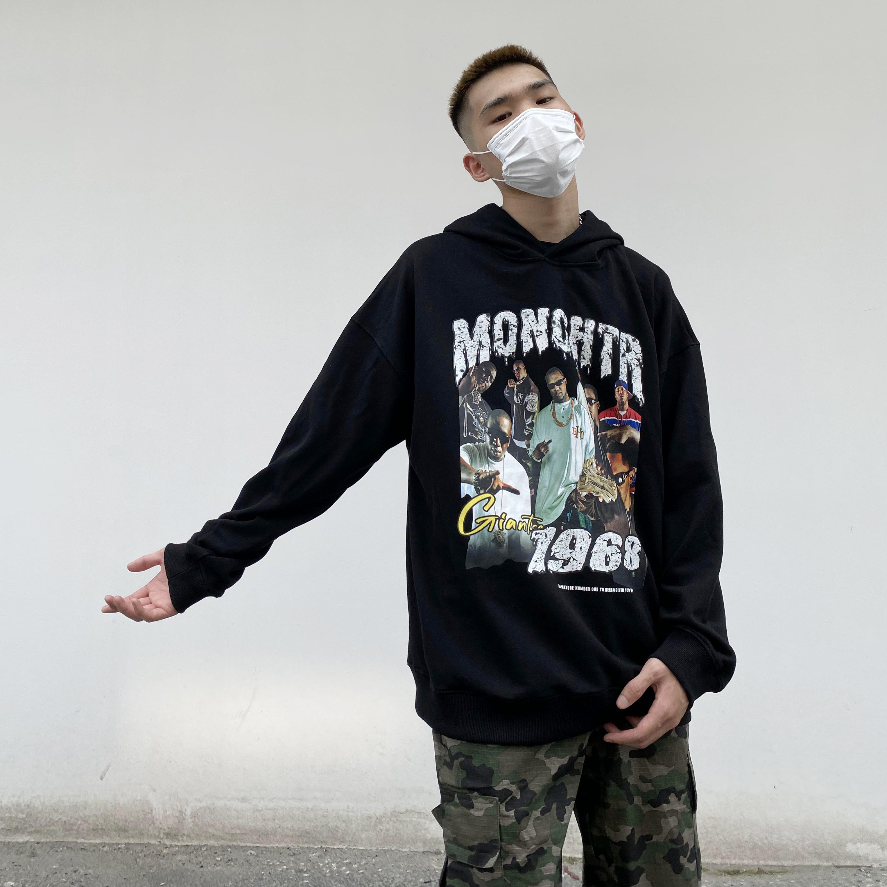 欧美美高街嘻哈说唱歌手人像连帽卫衣男vibe风炸街卫衣