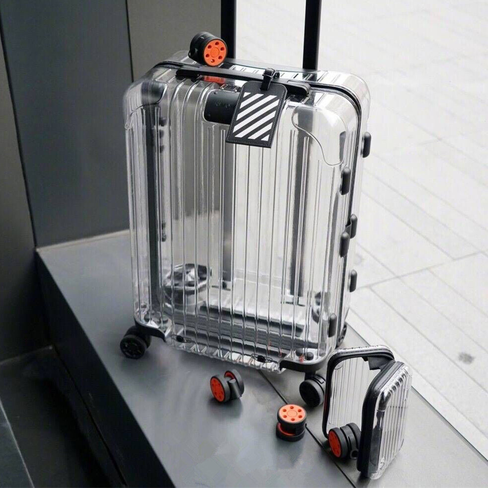 现货ow透明联名限量超火ins行李箱潮牌聚碳酸酯旅行箱