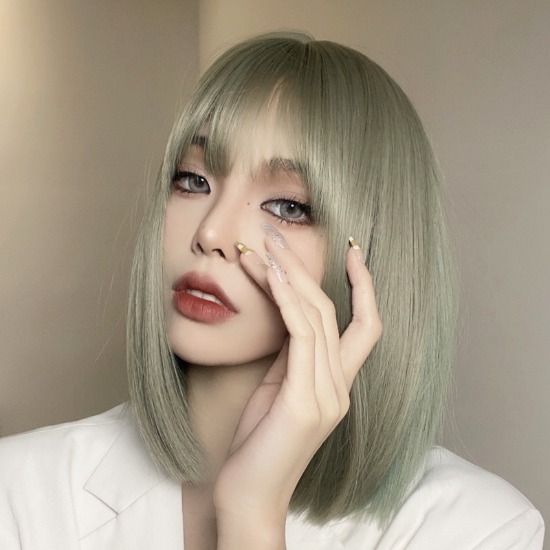 灰绿色假发短发女整顶彩色挑染波波头潮色酷帅全头日常整顶假发