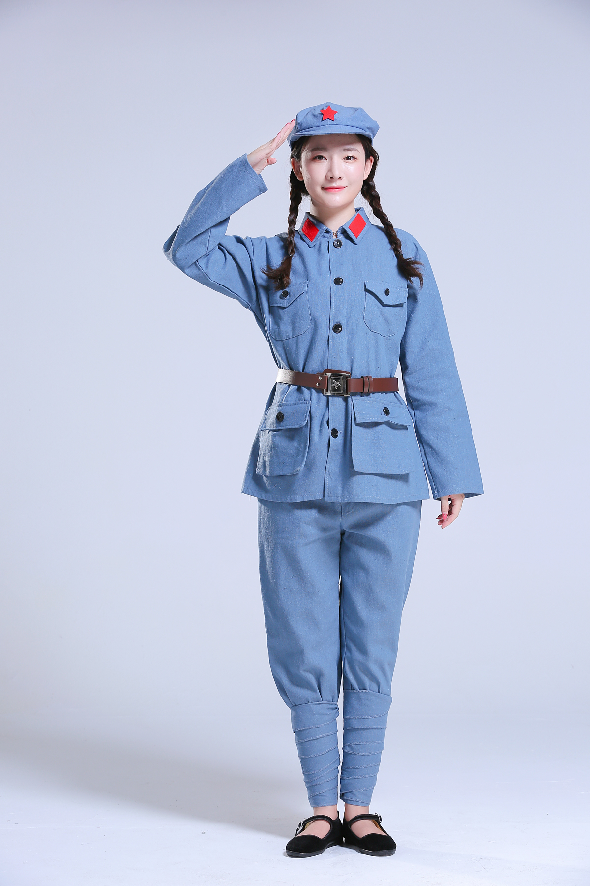 成人八路军演出演出服服装浅灰灰色红军抗战军装民族服装