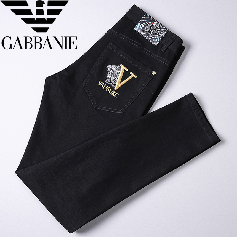 潮牌奇 阿玛尼 亚牛仔裤男黑色修身小脚弹力商务休闲秋季新款百搭