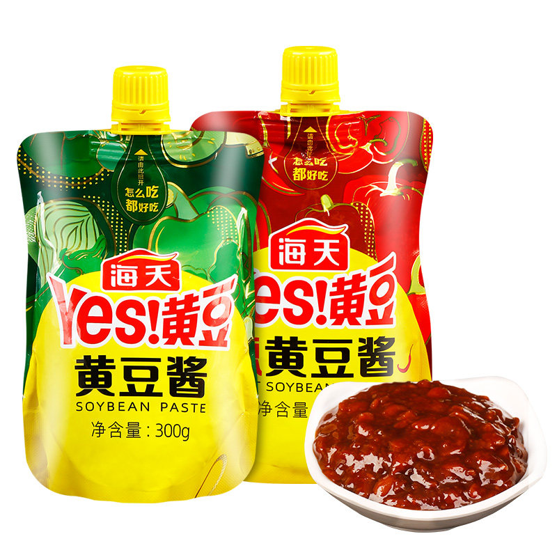海天黄豆酱300g3袋装家用原味辣味蘸菜拌饭东北大酱豆瓣酱实惠装