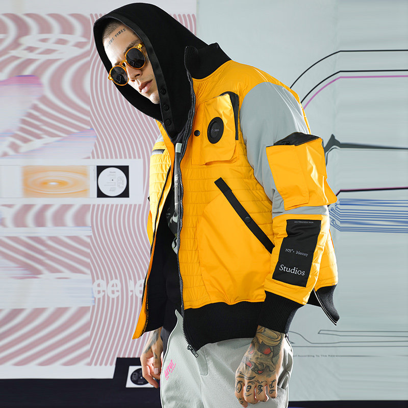 ntj秋冬加绒加厚嘻哈潮牌国潮撞色机能工装夹克