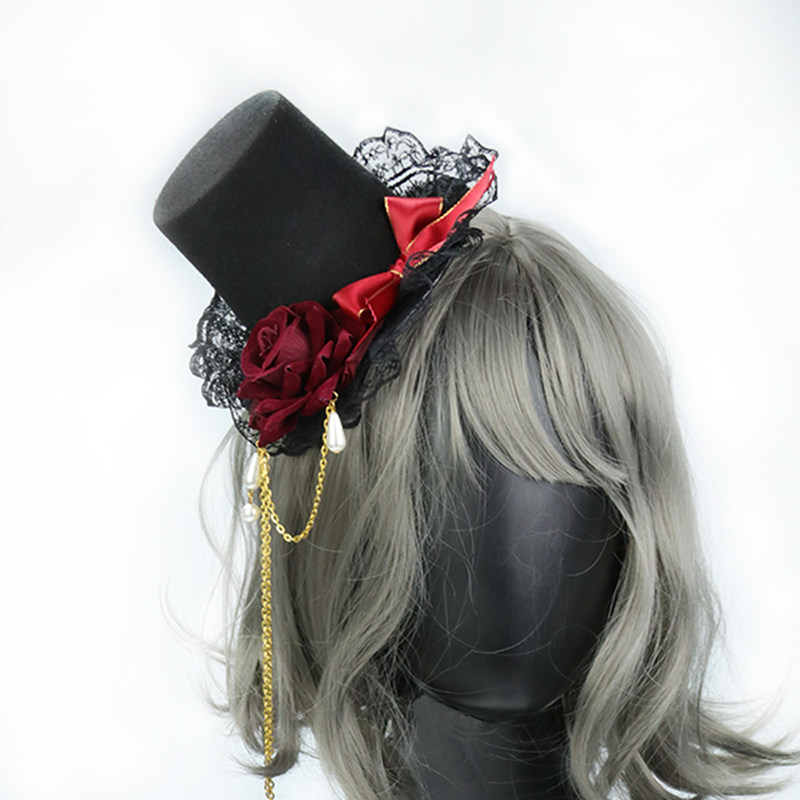 钢铁老爷复古哥特女生蝴蝶结玫瑰花蕾丝装饰帽子聚会聚会装饰帽子