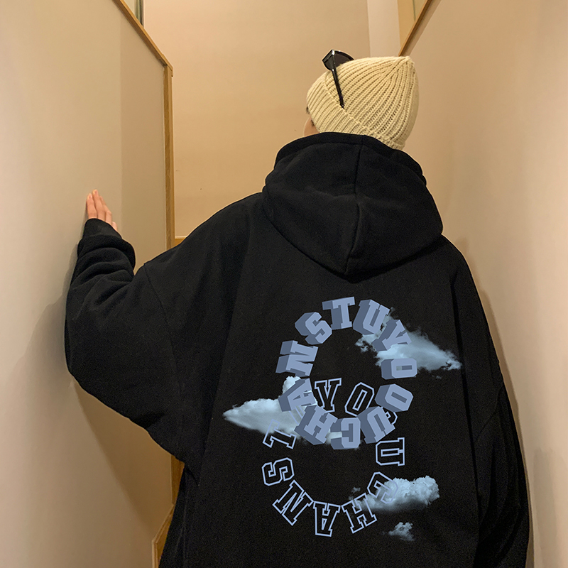 潮牌字母印花卫衣男2022年春秋新款情侣宽松嘻哈复古春季连帽外套