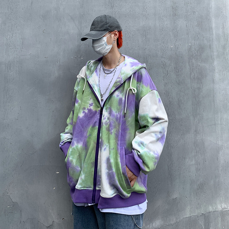 扎染渐变外套男春秋网红2019新款韩版夹克潮流衣服男士秋冬装上衣