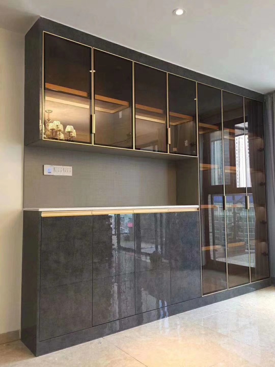 极简轻奢窄边钢化玻璃衣柜门板定制书柜开门酒柜厨房门