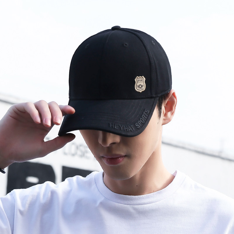 男士帽子春夏简约棒球帽时尚休闲鸭舌帽户外布标徽章帽子