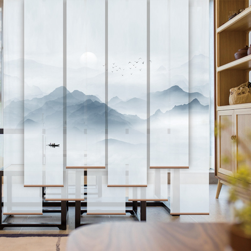 现代简约隔断意境山水古典遮光定制包邮透景新中式卷帘