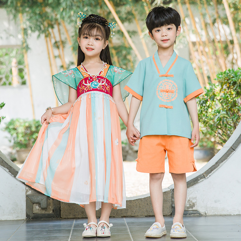 儿童夏季民族风古装男女女童汉服唐装小学生幼儿园唐装