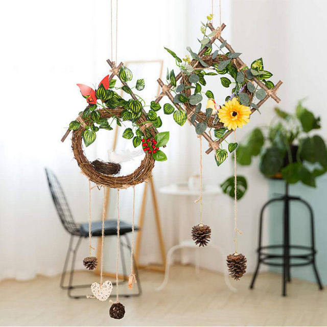 北欧欧风仿真绿植墙上藤编墙面墙壁装饰品创意壁饰