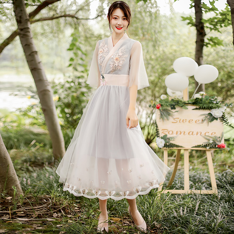 中式伴娘平时可穿小个子中国国风汉服姐妹夏季礼服