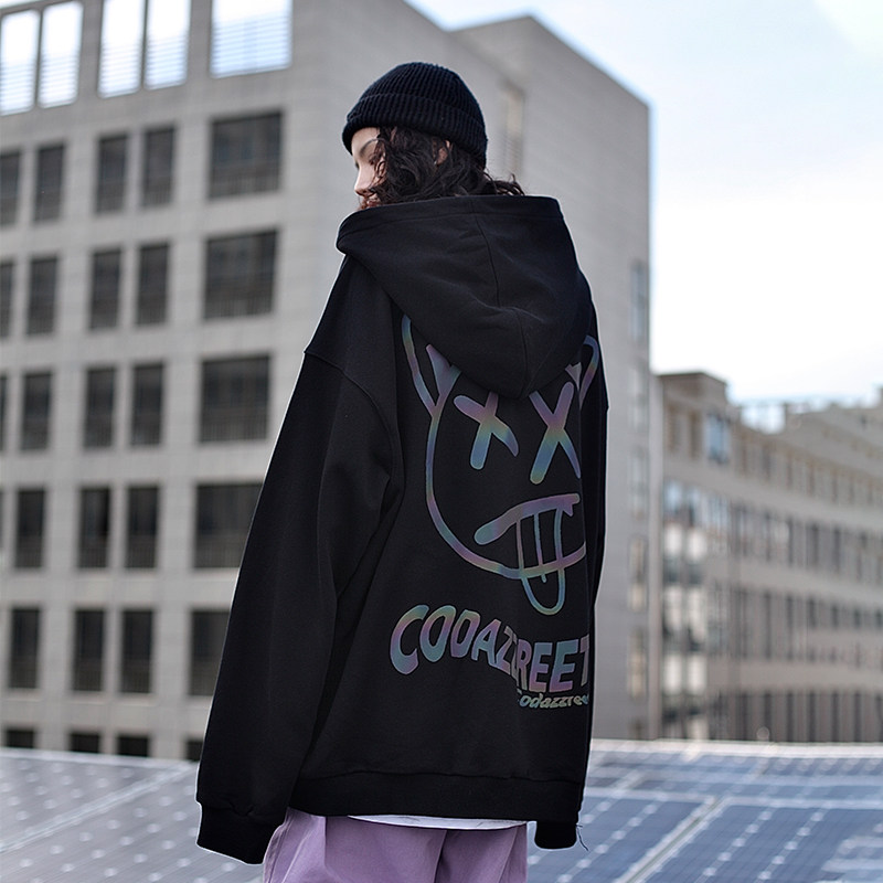 coar国潮反光鬼脸卫衣男情侣装潮流宽松休闲ins卫衣
