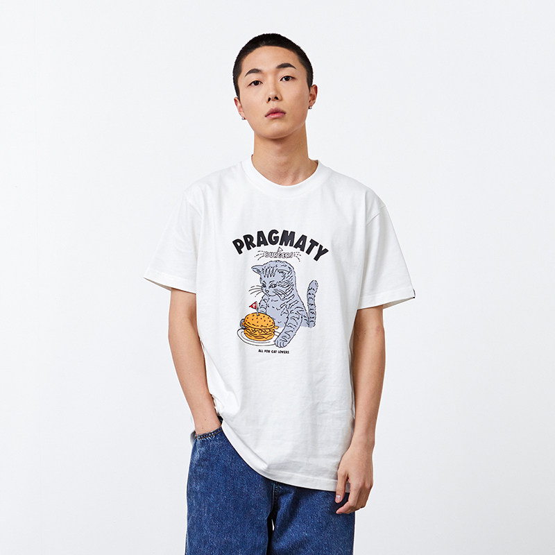 pragmaty/prmt 2019潮流系列 汉堡大头猫印花短袖 情侣款 510112