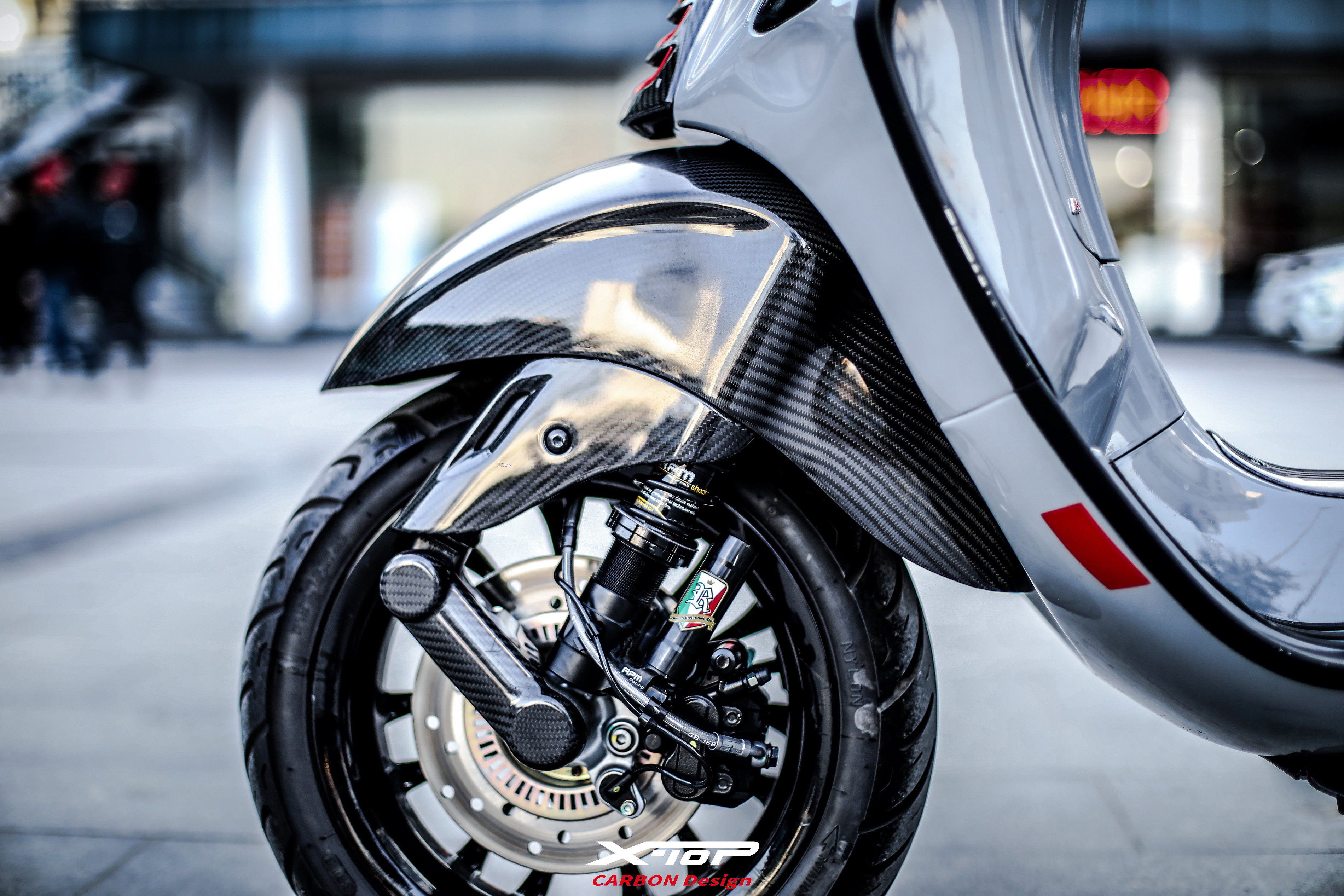 x-top卡梦vespa春天冲刺150iget碳纤维改装前泥挡泥板盖帽配饰