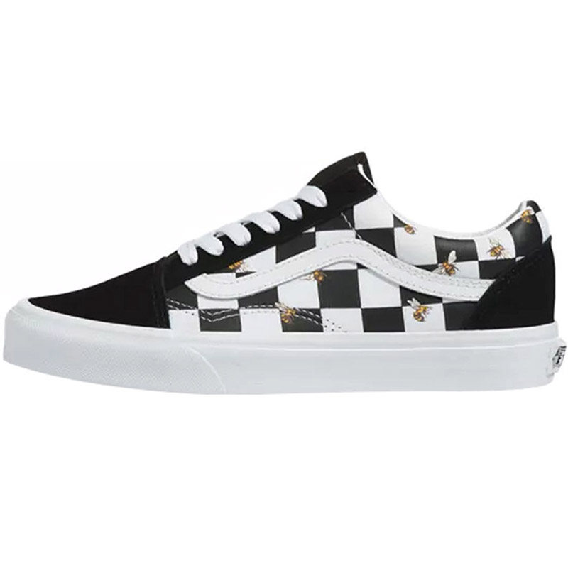 启凡vansoldskool黑白黑白棋棋盘格蜜蜂图案男女板鞋