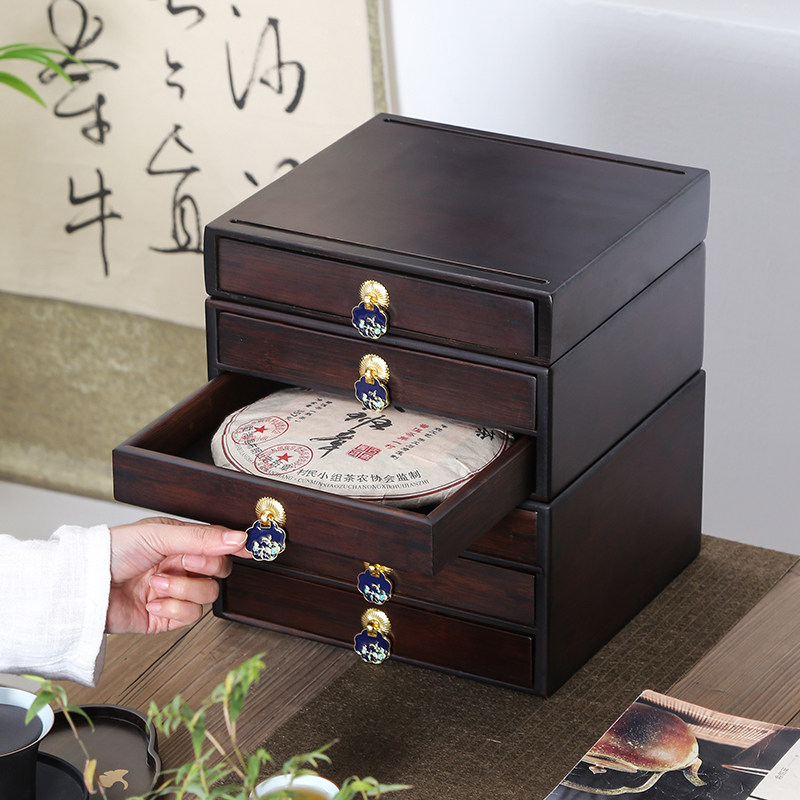 普洱茶收纳盒茶叶罐包装盒茶刀茶饼架子多层抽屉式分茶盒茶道配件